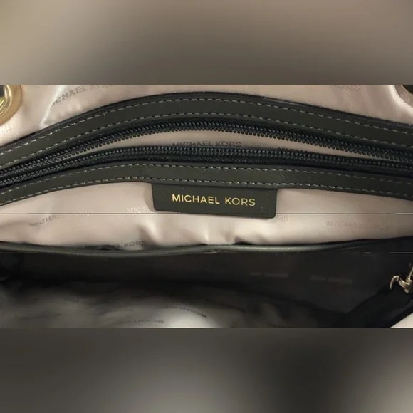 Michael Kors Olive/ Brown Monogram Tote with Logo Charm - Picture 4 of 4